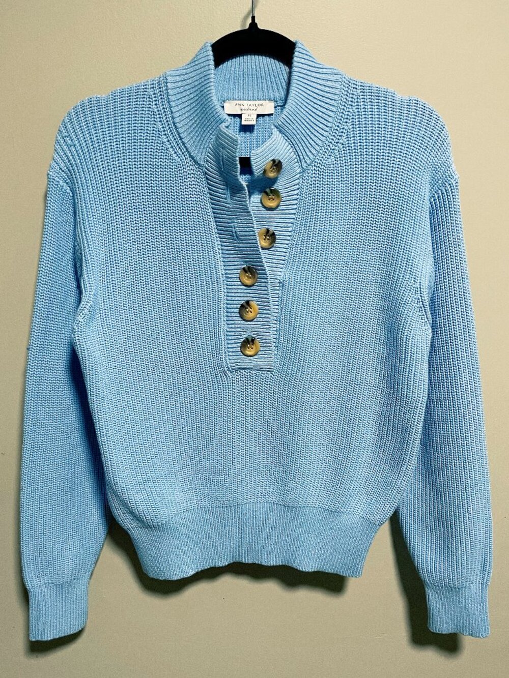 New Ann Taylor Cotton Blend Henley Sweater Sky Blue XS